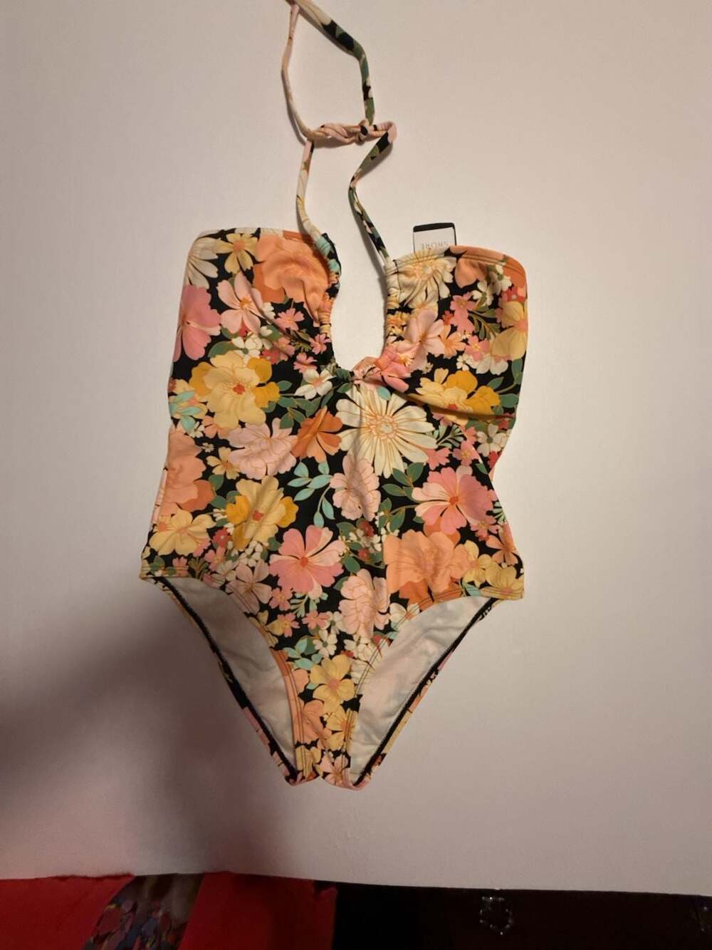 Shade & Shore Women's Floral Print Halter Keyhole One Piece Swimsuit